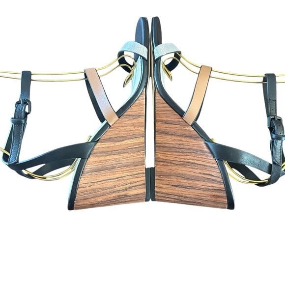 Sanctuary Wink Leather Ankle Strap Wood Grain Wedge Sandals NEW 10 - Picture 9 of 11